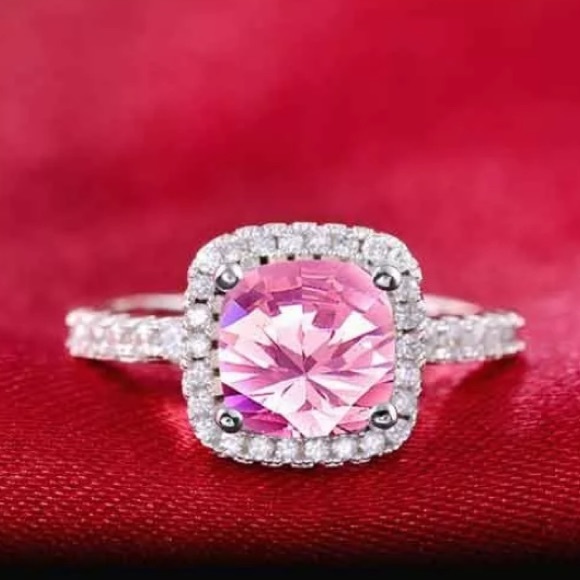 NEW [Set of 2] Amethyst with Diamond Halo Ring - Picture 2 of 4